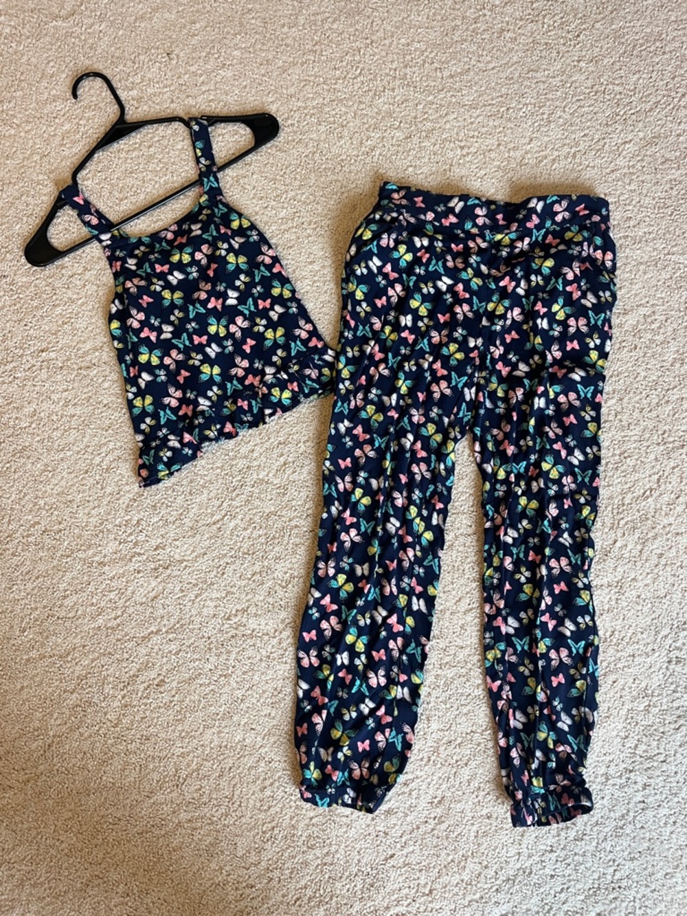 Epic Threads Navy Butterfly Tank Top & Jogger Set - Pink, Yellow, Green, Blue